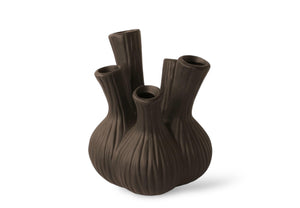 Tulpenvaas keramiek in een mat zwarte kleur met 5 openingen op verschillende hoogtes