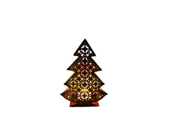 Dennenboom waxine houder 13x17cm antiek koper met brandende waxine