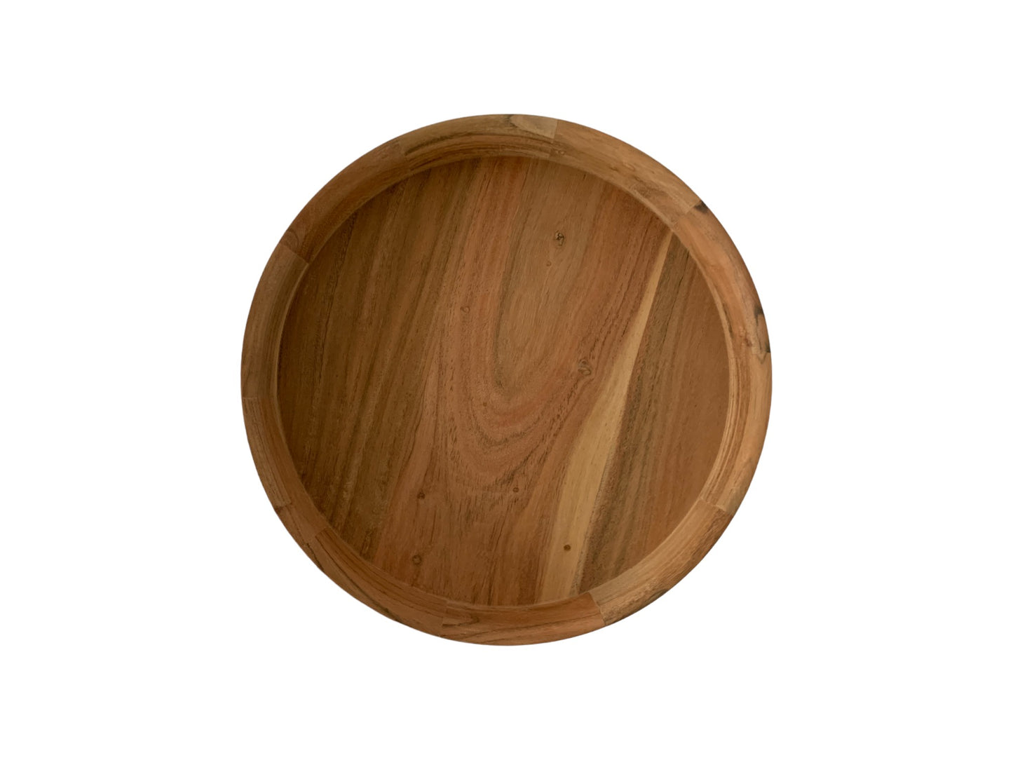 schaal acaciahout diameter 35cm met een brede opstaande rand van 6cm in naturel hout kleur