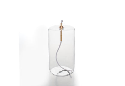 olielamp van helder glas in cilinder vorm diameter 7cm en hoogte 13,5cm