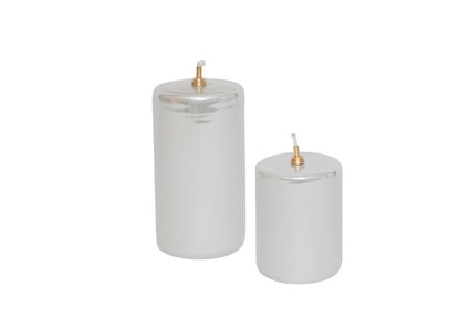 produktfoto vanMetallic off white 7x10cm en 15cm olielamp in een cilinder vorm 
