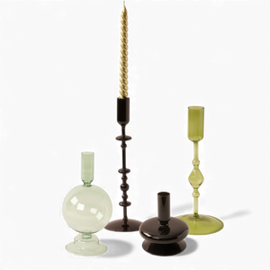 set van 4 glaskandelaren in groen en zwart - WinQ