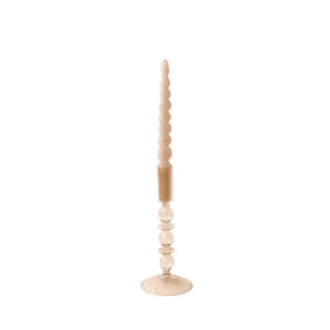 glaskandelaar taupe met kaars 22cm