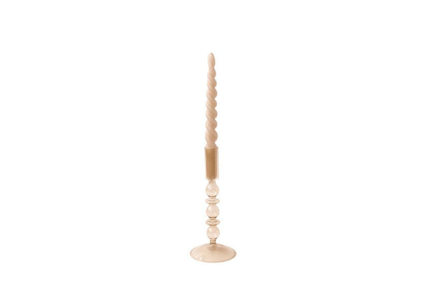 glaskandelaar taupe met kaars 22cm
