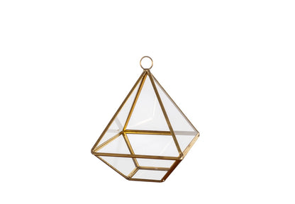 glazen piramide terrarium met goudkleurig metalen frame 10x10x14cm productfoto