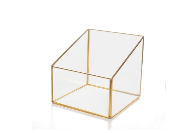 Vierkant glazen terrarium met open bovenzijde , 16cm vierkant en schuin aflopende zijdes naar 12cm productfoto