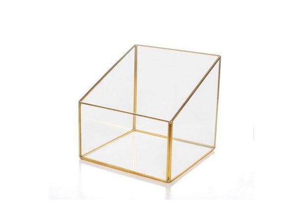 Vierkant glazen terrarium met open bovenzijde , 16cm vierkant en schuin aflopende zijdes naar 12cm productfoto