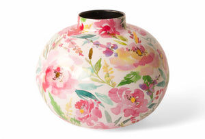 Productfoto van metalen bolvormige vaas met bloemprint in multicolor met een diameter van 25cm - WinQ