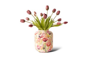 15 kunsttulpen op een metalen vaas met bloemen design n de kleur mauve - WInQ