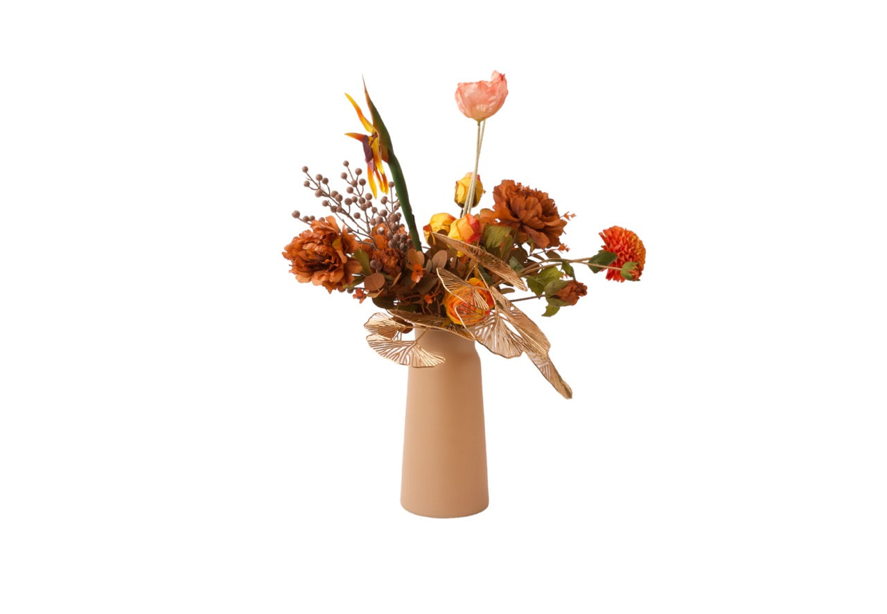 produktfotoGebonden VeldBoeket kunstbloemen in Herfstkleuren compleet met vaas