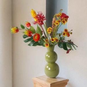 Gebonden PlukBoeket Zijden Bloemen Geel met Rood - WinQ!