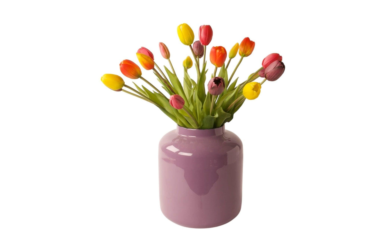 Kunsttulpen in multicolor met glasvaas