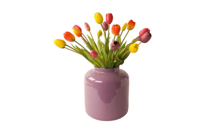 Kunsttulpen in multicolor met glasvaas