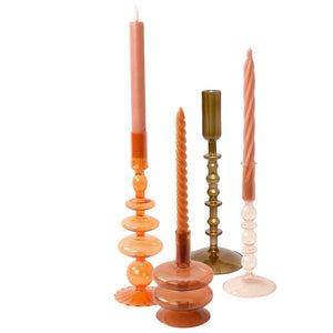Glaskandelaren in een set van 4 stuks in diverse modellen en hoogtes met oranje, roze, koper en terra - WinQ