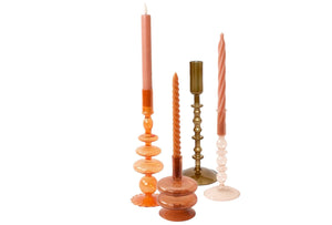 Glaskandelaren in een set van 4 stuks in diverse modellen en hoogtes met oranje, roze, koper en terra - WinQ