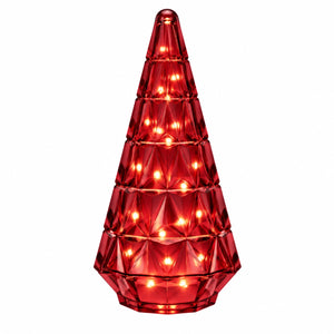 Kerstboom van glas in een donker rode kleur. werkend verlicht met ledlampjes op batterij - WinQ