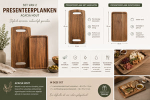 houten schalen in een set van 2 met uitleg over duurzaamheid en maten