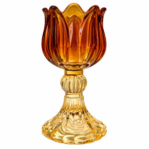 Glazen waxinelichthouder op voet amber en gele voet 7x14 cm - WinQ