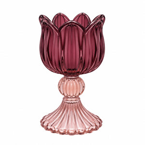 Glazen waxinelichthouder op voet bordeaux en pink voet 7x14 cm - WinQ