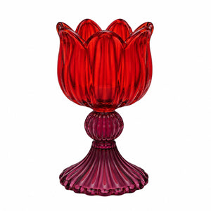 Glazen waxinelichthouder op voet rood en donkerrode voet 7x14 cm - WinQ