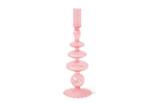 Glazen kandelaar in de kleur pink in de maat 9x28cm - WinQ