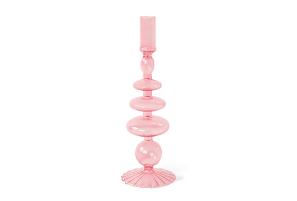 Glazen kandelaar in de kleur pink in de maat 9x28cm - WinQ