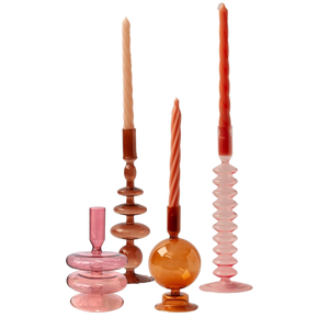 Set van 4 maten glaskandelaren in roze pink en maroon in diverse hoogtes en maten - WinQ