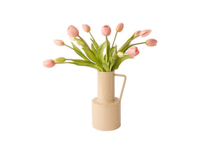 Roze tulpen op eenmetalen vaas in de kleur off white - WinQ