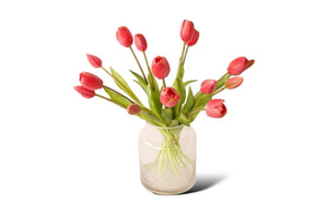 Glasvaas met 15 kunsttulpen in de kleur Fuchsia - WinQ
