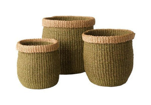 3 maten Mand Abaca Groen met naturel rand