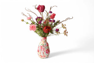 Kunstboeket bloemen met metalen vaas met bloemenprint 18x30cm - WinQ