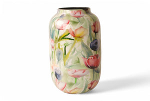 Grote vaas van metaal met een tulpenprint in diverse kleuren - WinQ