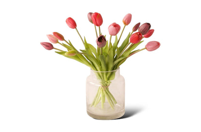 Glasvaas met kunsttulpen in de kleuren fuchsia, pink, mauve - WinQ