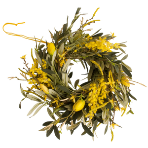 Voorjaarskrans diameter 35cm in geel met groen met de basis van olijf - WinQ