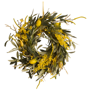 Voorjaarskrans diameter 35cm in geel met groen met de basis van olijf - WinQ