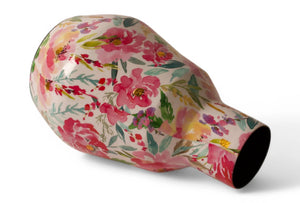 Liggende metalen vaas met een bloemenprint in pink - WinQ