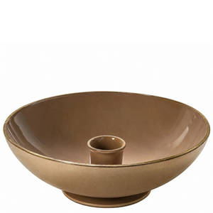 Zijaanzicht van de metalen Kandelaar Ariska 12 x 12 cn in dark beige inclusief een brandende kaars - WinQ