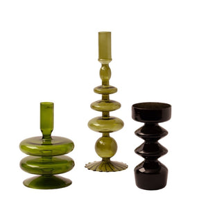 Set Glaskandelaar 3 stuks Groen/ zwart - WinQ