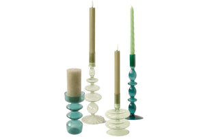 Set van 4 kandelaren van glas in de kleuren grijs groen en zeegroen - WinQ