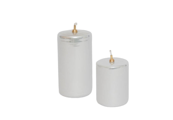 Olielampen van Metallic off white 7x10cm en 15cm olielamp in een cilinder vorm productfoto