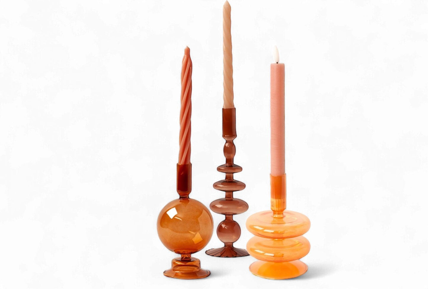 set van 3 glaskandelaren in een oranje terra combinatie- WinQ