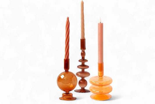 set van 3 glaskandelaren in een oranje terra combinatie- WinQ