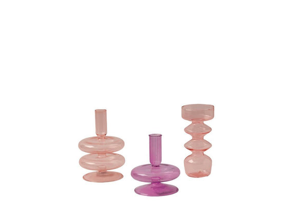 Set Glaskandelaren 3 stuks Rose / Lila - WinQ!