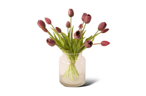Zijden tulpen op een glasvaas in de kleur mauve 15stuks - WinQ