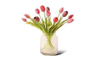 15 kunsttulpen op een glasvaas in de kleuren fuchsia, pink, mauve - WinQ