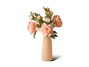 Losse vaas in beige met 3 takken pioenrozen in oud roze -WinQ-zt0001