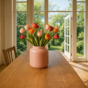 Vaas metaal voor kunstbloemen en boeket kunsttulpen 20x23cm Roze - WinQ