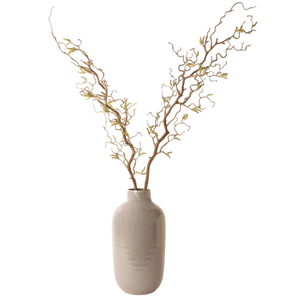 Opgemaakte vaas zinnia in de kleur grijs, metalen vaas met een licht geribbelde structuur met kunsttakken en 38cm hoog - WinQ