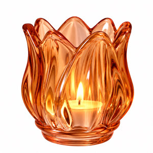 Waxinelichthouder glas Oranje 7x7 cm met decoratief reliëf met waxine - WinQ
