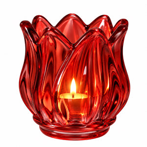 Waxinelichthouder glas rood 7x7 cm met decoratief reliëf met waxine - WinQ
